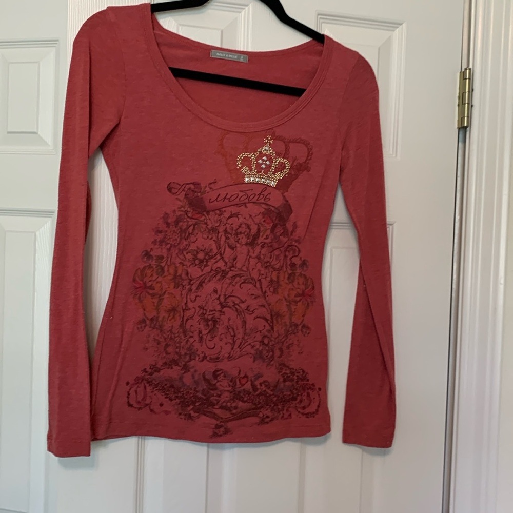 Nally &millie top with printing and embellishment on front